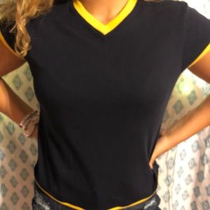 Navy blue shirt with yellow lining